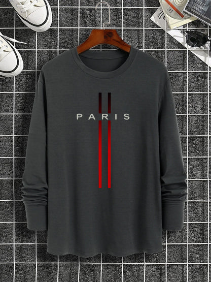 100% pure cotton men's long sleeved rounded neck T-shirt