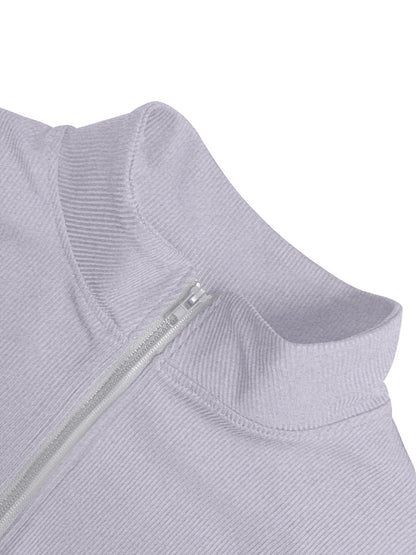 Everyday Ribbed High Neck Zip-Up Top, Slim Fit Long Sleeve Layer for Errands, Coffee Runs & Casual Meetups