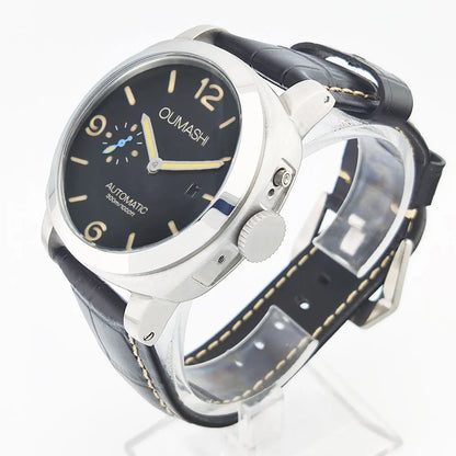 44mm Men's Watch Seagull ST2555 Movement Stainless Steel Case Automatic Mechanical Watch Strength Mineral Glass Leather Bracelet