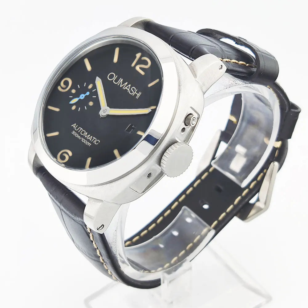 44mm Men's Watch Seagull ST2555 Movement Stainless Steel Case Automatic Mechanical Watch Strength Mineral Glass Leather Bracelet
