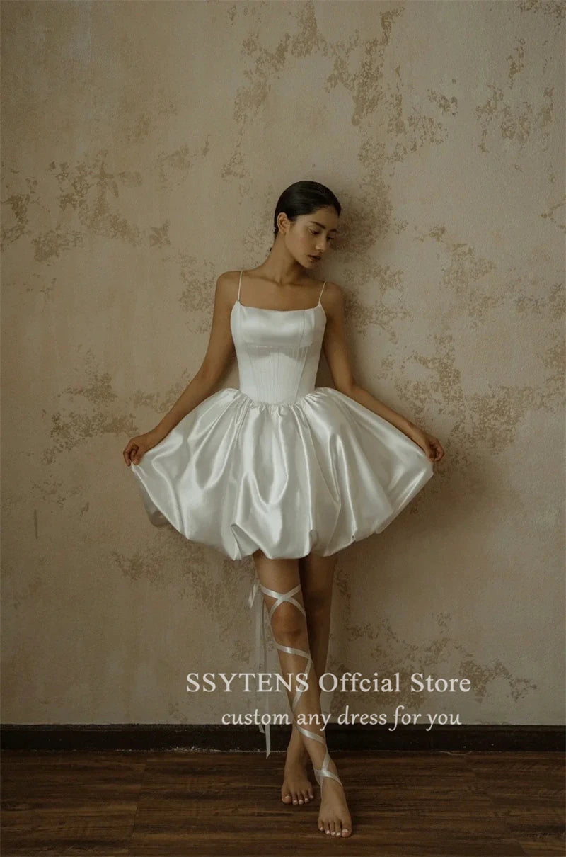 SSYTENS Simple Spaghetti Straps A-Line Wedding Dresses Sleeveless Elegant Short Bride Gown Mini Bridal Dress Vestido de novia