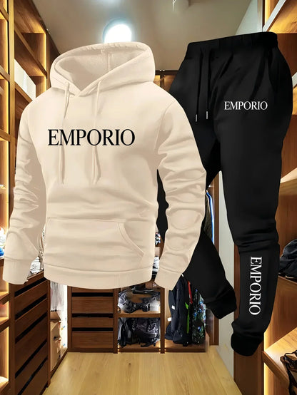 2026 Autumn Winter Men Sportswear Casual Running Fitness Set Hooded Sweatshirt Sports Pants Unisex Tracksuit Streetwear Zipper S