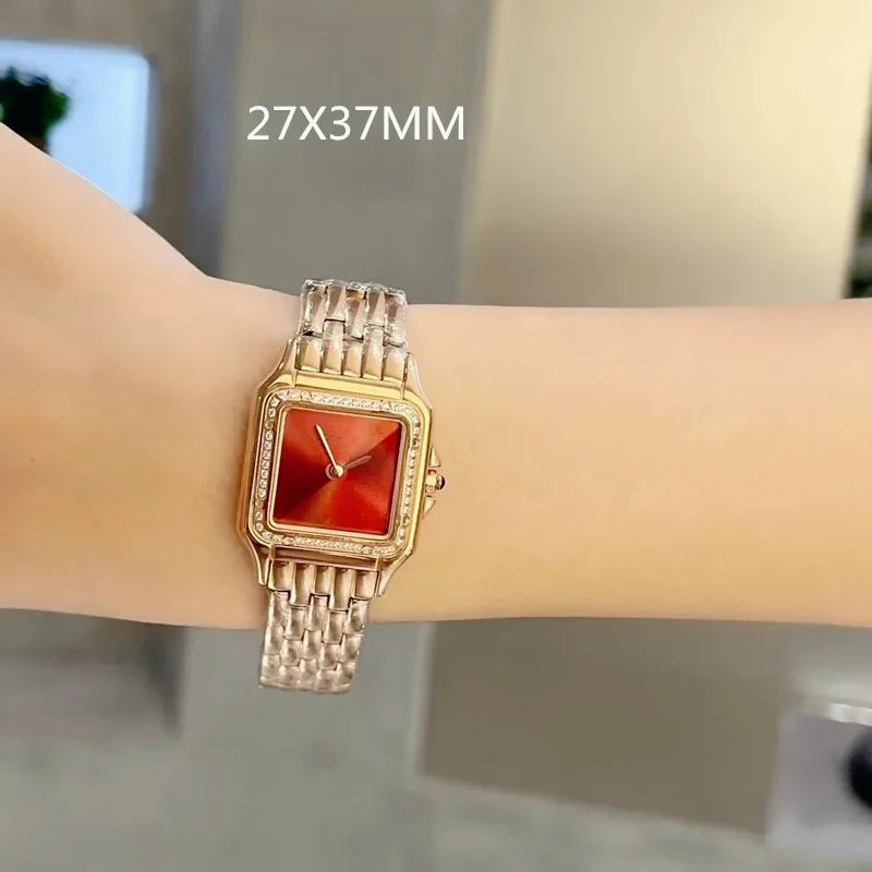 2026 Classic High Quality Luxury Style Women Quartz Watches Elegant Square Panther Shape Diamond Inlaid Dial Premium Crystal