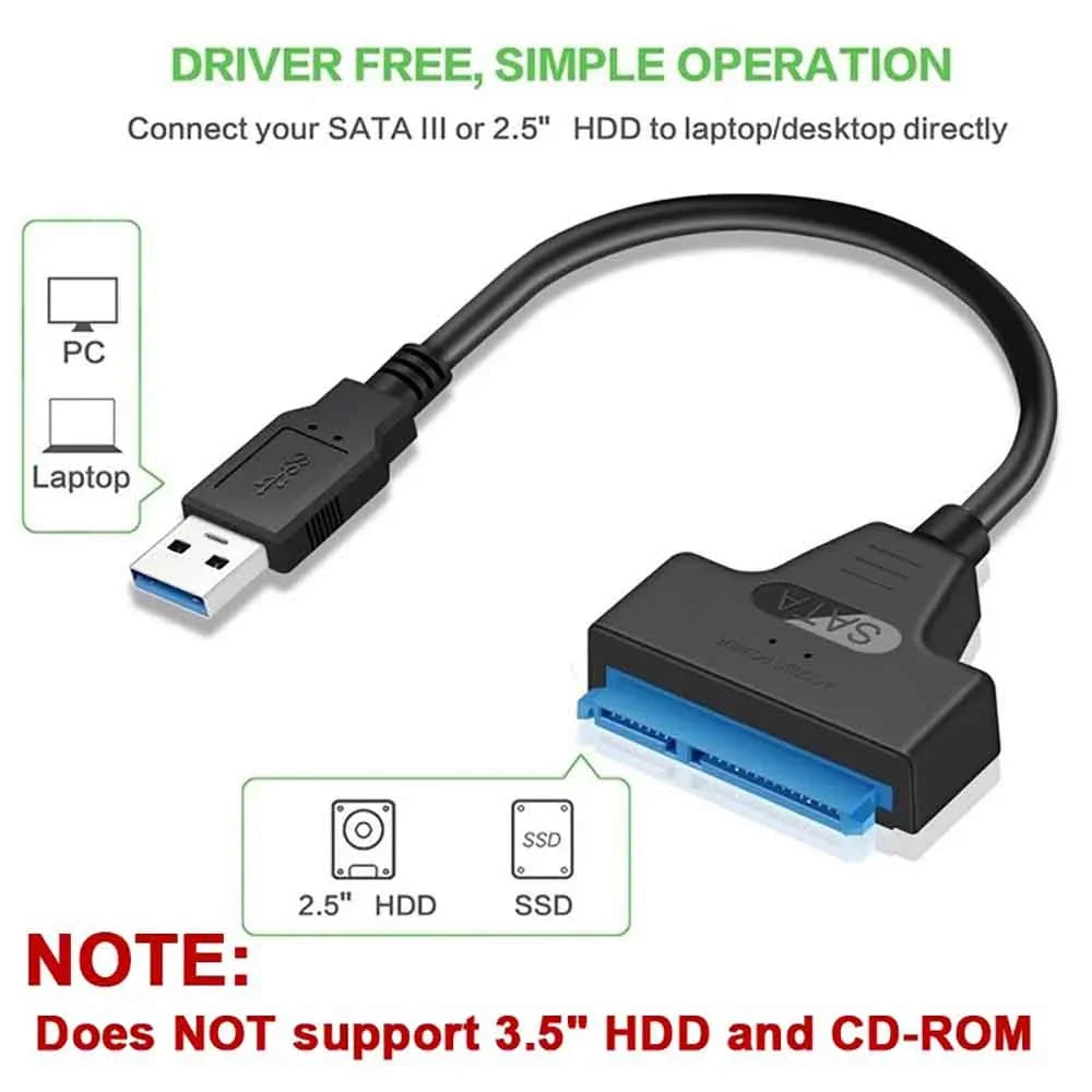USB 3.0 SATA Cable Adapter Up to 6 Gbps Extension Computer Cables Connectors Support 2.5 Inches External Ssd Hdd Hard Drive USB