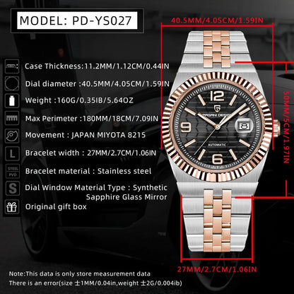 PAGANI DESIGN Business Men's Mechanical Automatic Watch Stainless Steel Waterproof Honeycomb Dial Luminous Gift Men's Watch+Box