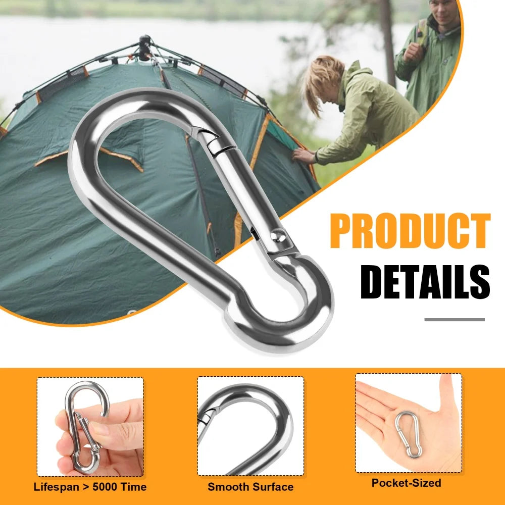 6Pcs/pack 304 Stainless Steel 40-60mm Multifunctional Spring Snap Carabiner Quick Link Lock Ring Hook Jewelry Accessories
