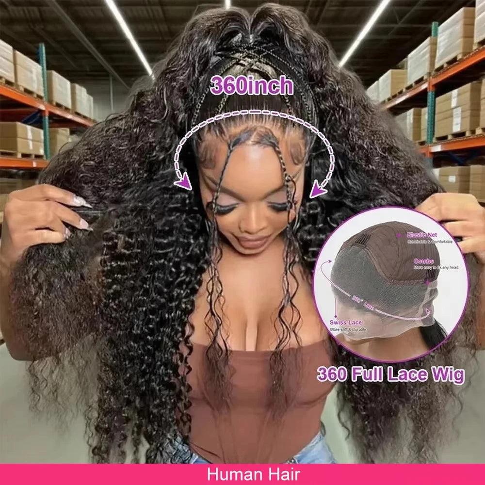360 Invisible Strap Full Lace Curly Glueless Wigs Human Hair 4x4 5x5 Ready Wear and Go Deep Water Wave 13x4 13x6 HD Frontal Wigs