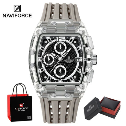 NAVIFORCE Man's Watch 5ATM Waterproof Quartz Chronograph Silicone Strap Stylish Students Sports Male Luxury Wristwatch Gifts Box