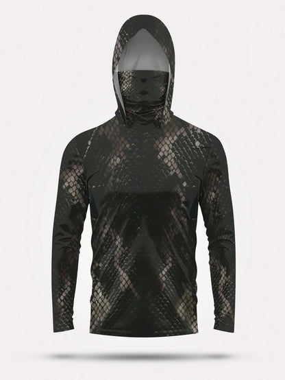 Men's Fishing Hooded Long-Sleeved Camouflage Sunscreen Breathable Anti-UV Lightweight Sweat-Resistant Fishing Shirt
