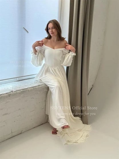SSYTENS Customized Simple Beach Wedding Dresses Strapless Long Sleeves Bridal Gowns Formal Ceremony Prom Party Wear for Brides