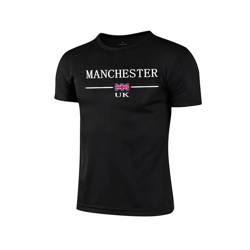 Mens T-shirt Print Casual Fitness Exercise Tops Daily Jogging Marathon Clothing Summer Quick-Drying Mesh Tees Cycling Sportswear