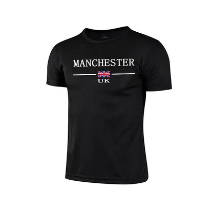 Mens T-shirt Print Casual Fitness Exercise Tops Daily Jogging Marathon Clothing Summer Quick-Drying Mesh Tees Cycling Sportswear
