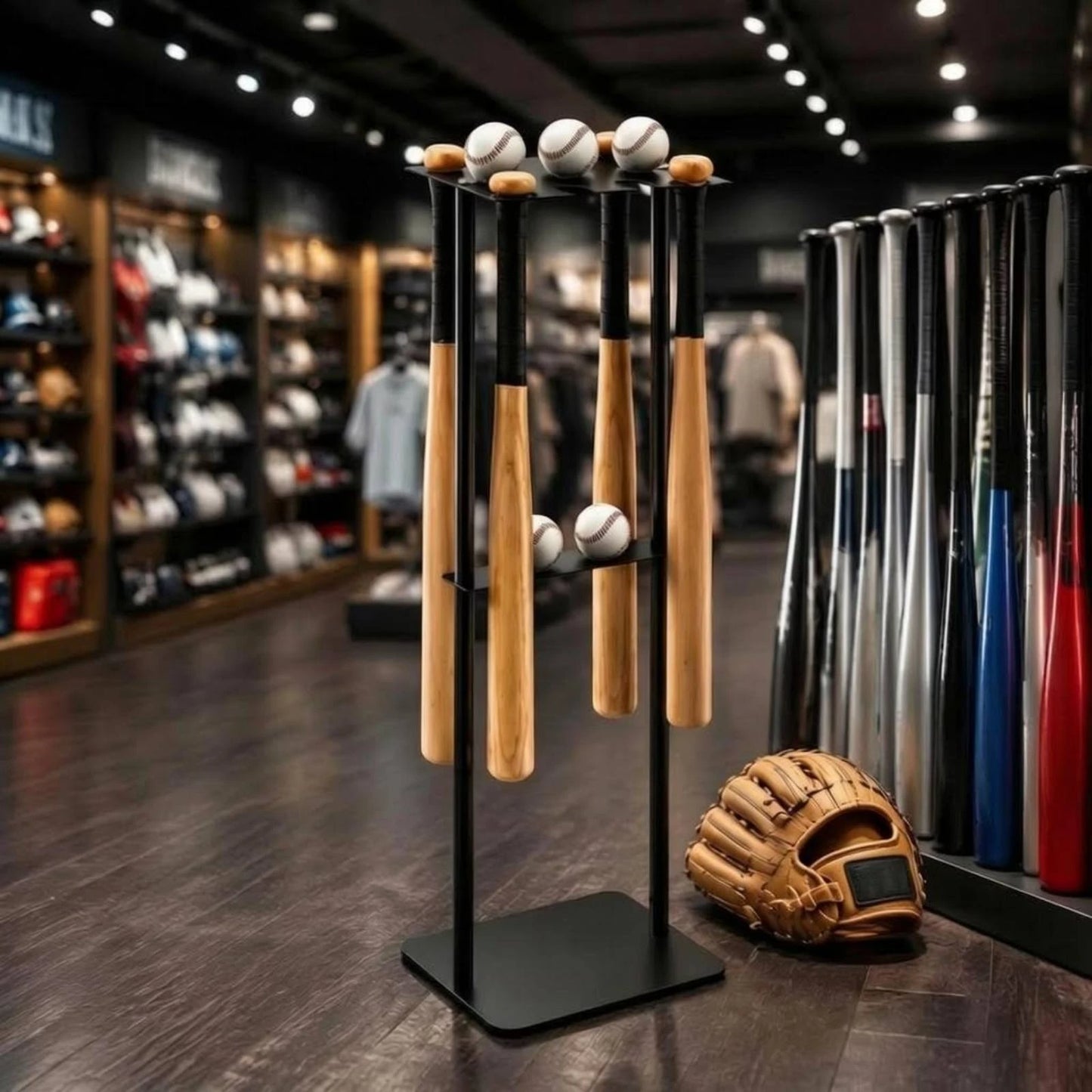 Metal Baseball Display Rack Mobile Baseball Club Storage Rack Floor Club Holder Free Standing Space Saving for Home Gym