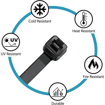 Zip Ties Assorted Sizes(4”+6”+8”+12”), 100/400 Pack Black Cable Ties UV Resistant Wire Ties