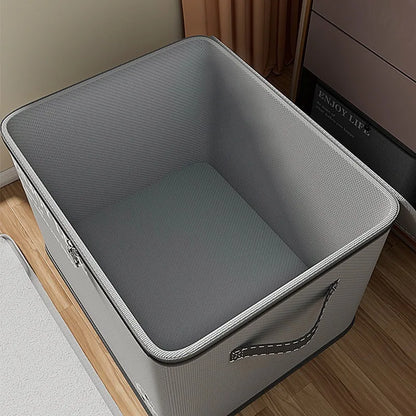Heavy Duty Non Woven Closet Organizer Foldable Open Top Storage Bins With Faux Leather Handles For Winter Blankets And Toys Gray