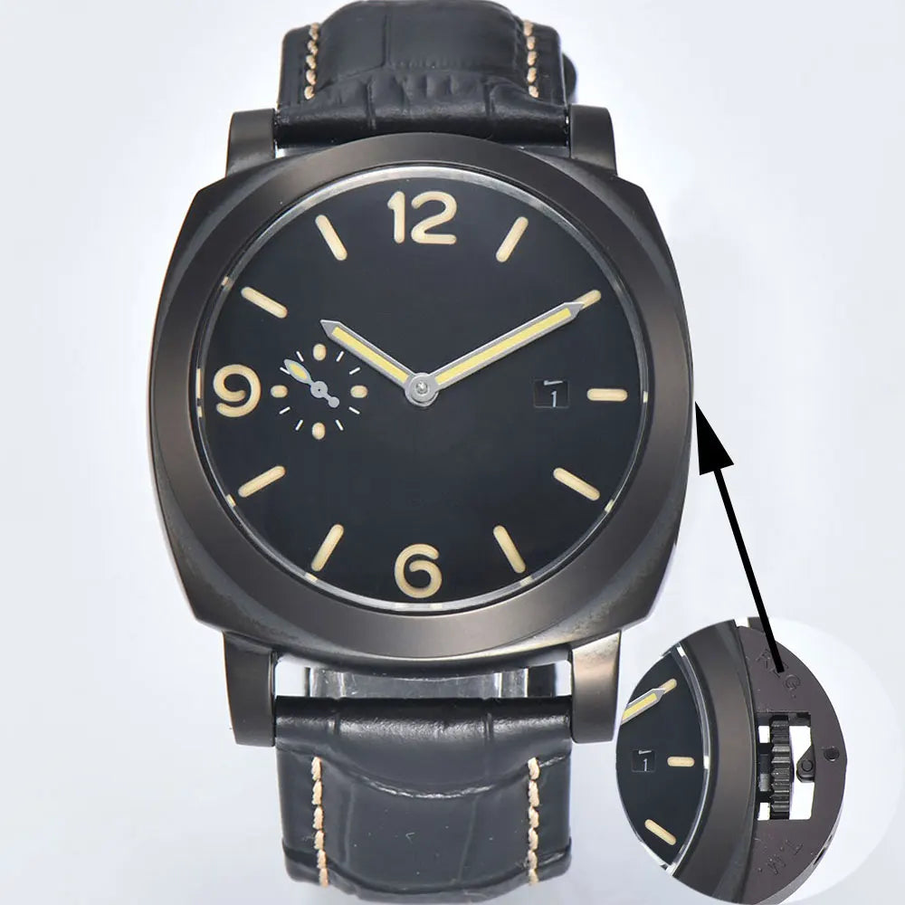 44mm Men's Watch Seagull ST2555 Movement Stainless Steel Case Automatic Mechanical Watch Strength Mineral Glass Leather Bracelet