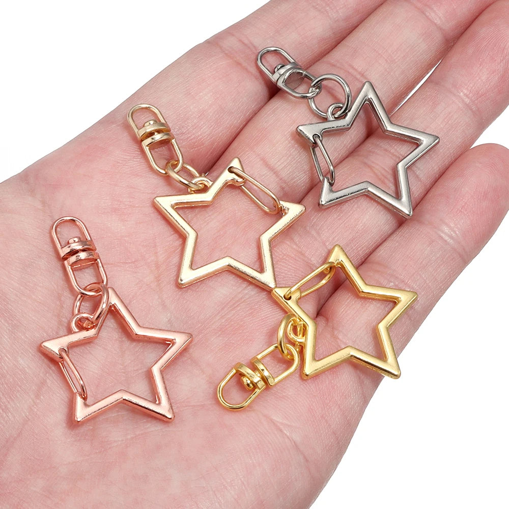10Pcs Alloy Star Shaped Snap Keychain Lobster Claw Clasp with Hanging Buckle Jump Ring for DIY Crafts Jewelry Accessories Gift