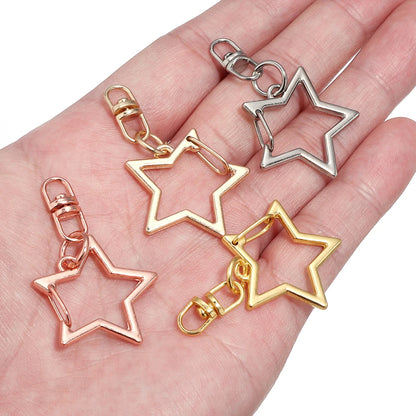 10Pcs Alloy Star Shaped Snap Keychain Lobster Claw Clasp with Hanging Buckle Jump Ring for DIY Crafts Jewelry Accessories Gift