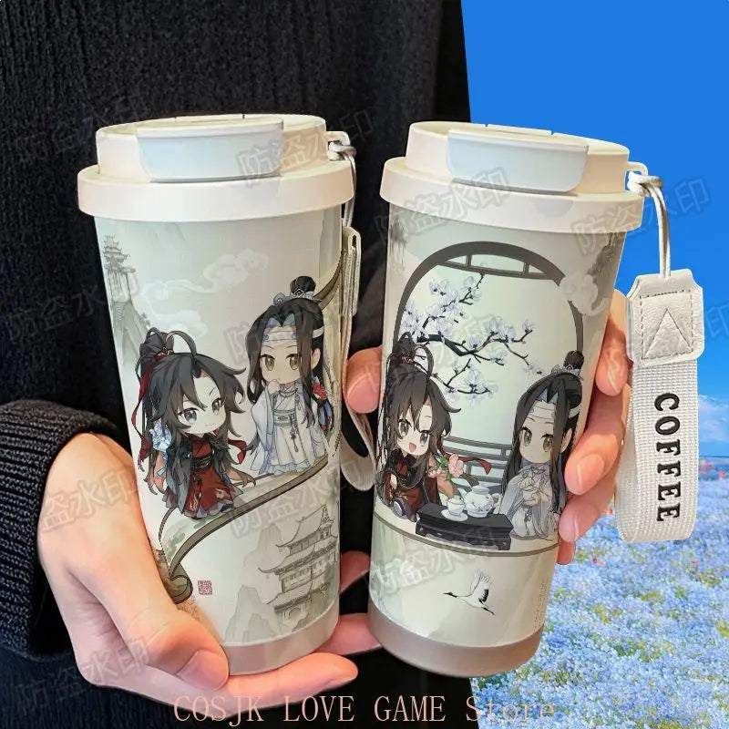 Anime MDZS Wei wuxian Lan wangji 316 Stainless Steel Water Bottle Thermos Straw Water Cup Large Capacity Coffee Water Cup Gift