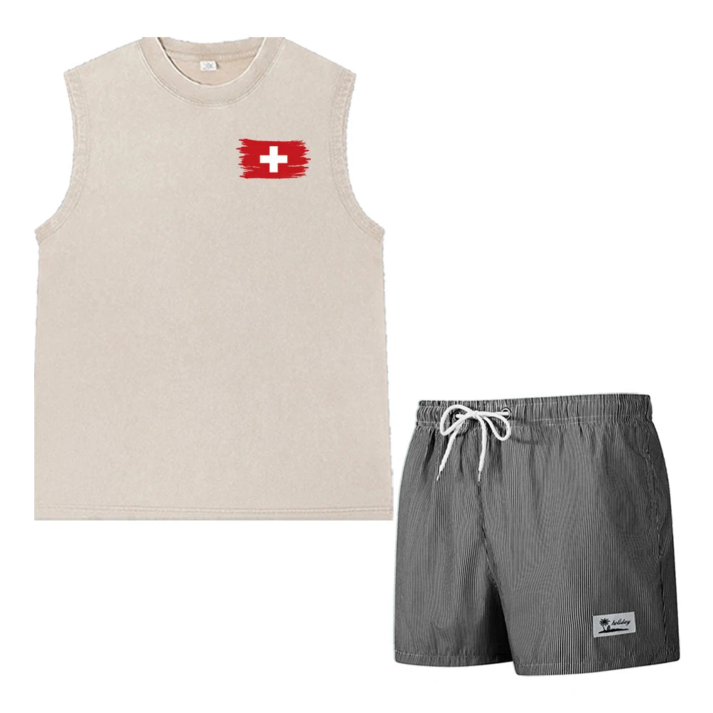 Casual Summer  sleeveless Men's 2 Piece Outfit