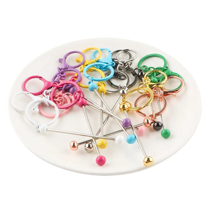 Wholesale 50/100/200Pcs Metal Beaded Keyring Beadable Lobster Claw Clasp Keychain DIY Car Keychain Bag Decor For Jewelry Making