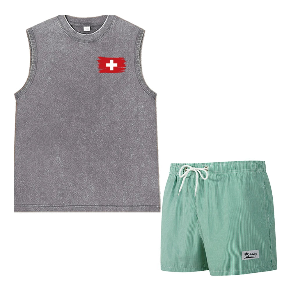 Casual Summer  sleeveless Men's 2 Piece Outfit