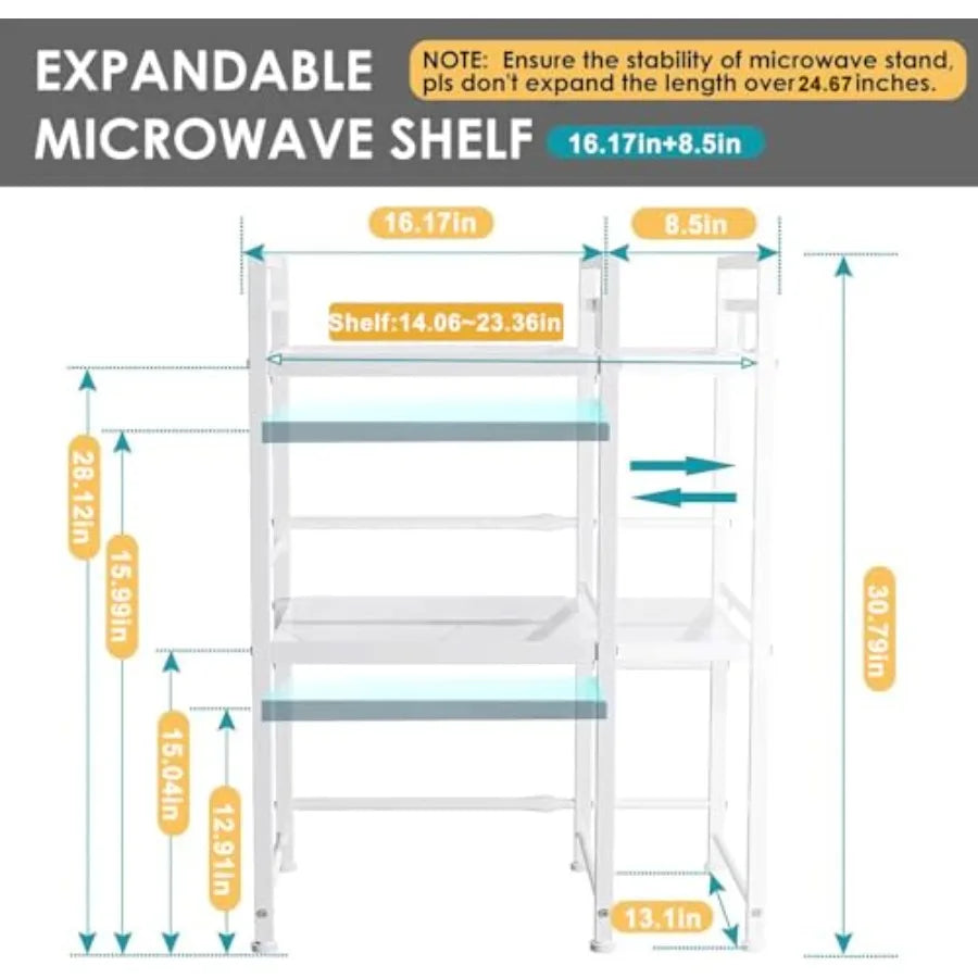 Microwave Oven Rack, Expandable Microwave Stand Kitchen Countertop Organizer Utensils Storage, Carbon Steel Over Microwave Shel