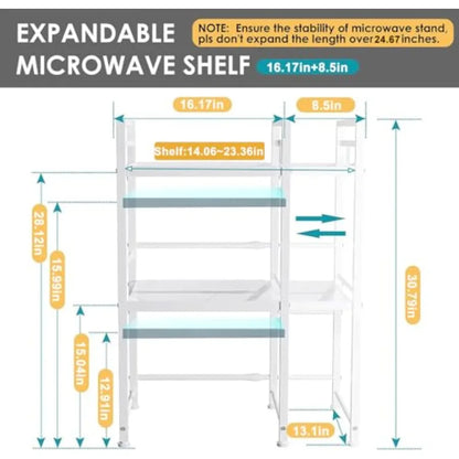 Microwave Oven Rack, Expandable Microwave Stand Kitchen Countertop Organizer Utensils Storage, Carbon Steel Over Microwave Shel