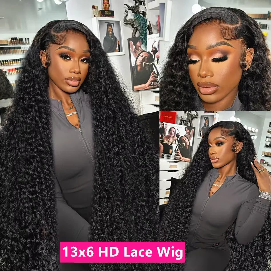 300 Density Curly 13x4 13x6 HD Lace Human Hair Wigs Pre Plucked Deep Wave Lace Frontal Wig 100% Human Hair Curly Wigs For Women