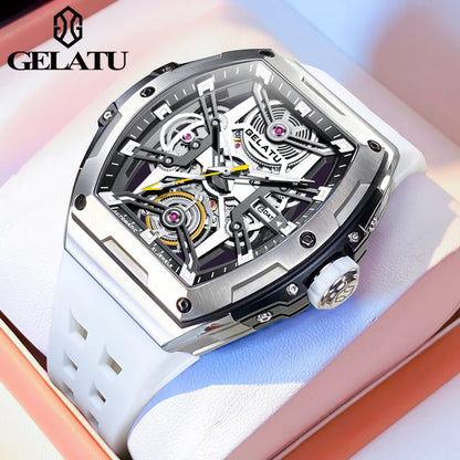GELATU Men's Watches Trend Fashion Hollow Out Self-winding Automatic Mechanical Wristwatch Sapphire Mirror Waterproof Luminous