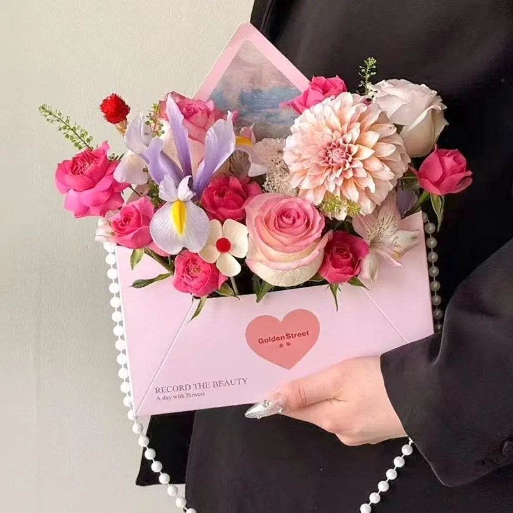 5 Pieces Romantic Flower Gift Box Portable Paper Envelope Floral Box Folding DIY Gift Gift Wrapping Box Mother's Day
