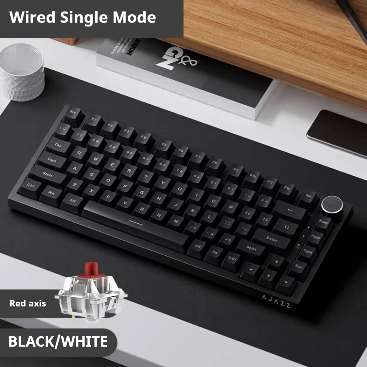 AJAZZ AK820 Wired With Rotary Volume Buttons Hot-Swappable Keys For Office AndHome Mechanical Keyboards DIY