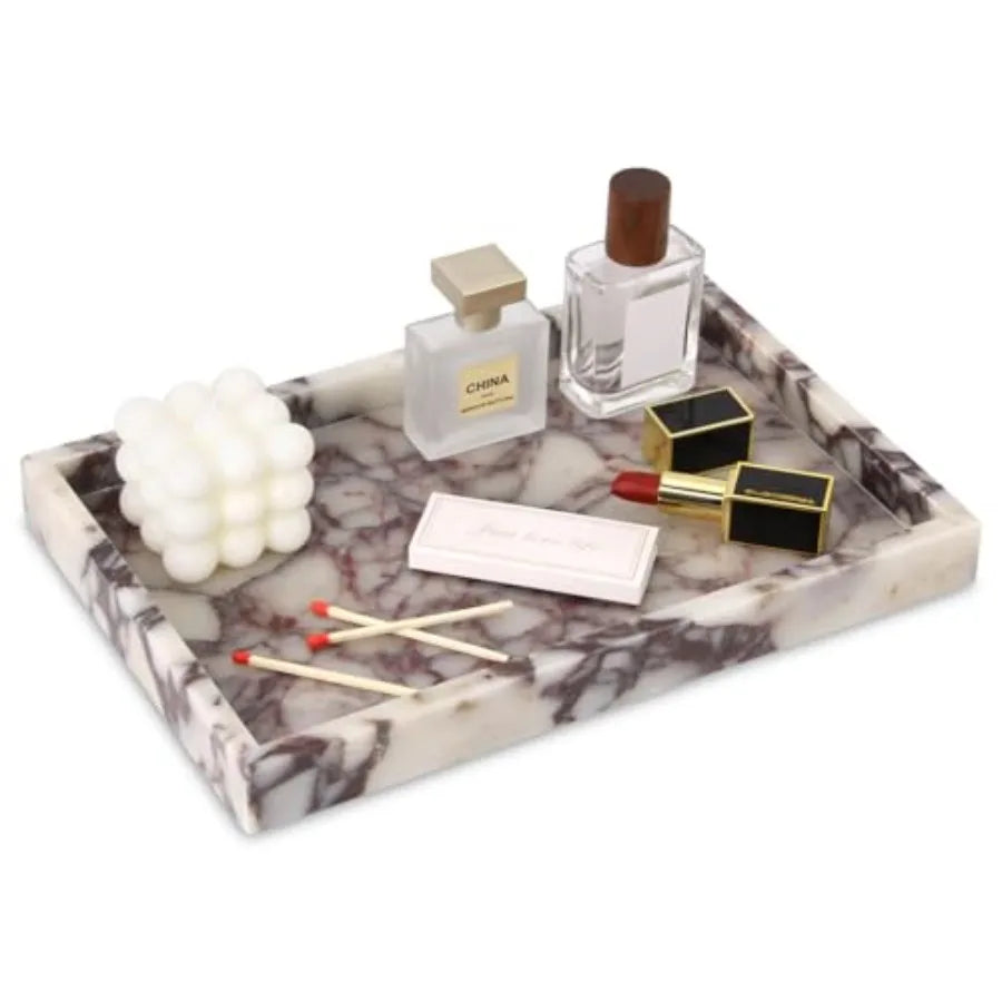 Marble Bathroom Vanity Tray, Natural Luxury Vanity Home Kitchen Bathroom Table Tray, Stone Decorative Countertop Dresser Trays