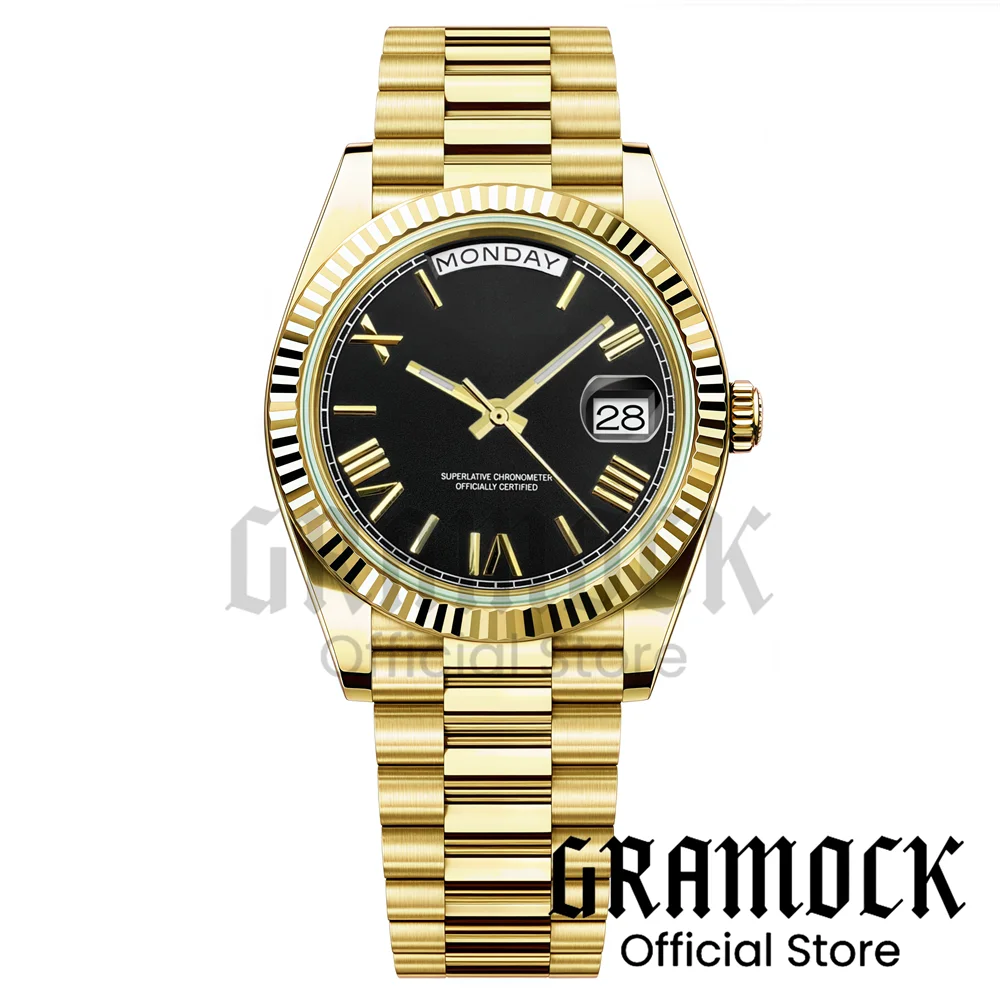 Custom Logo Clock Men's Luxury Rose Gold Mechanical Wristwatch Week Date Calendar MIYOTA 8285 Movement Waterproof Watch For Men