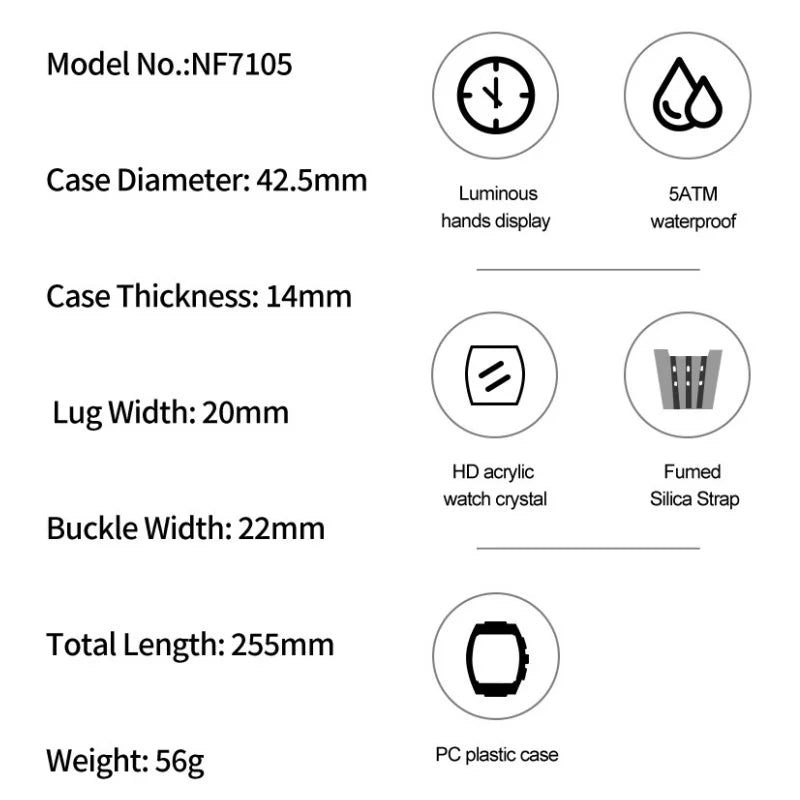 NAVIFORCE Man's Watch 5ATM Waterproof Quartz Chronograph Silicone Strap Stylish Students Sports Male Luxury Wristwatch Gifts Box