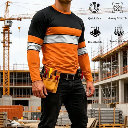 Autumn High Quality Bright Colors Striped Work Uniform Men's Long-sleeved T-shirt Breathable Casual O-Neck Safety Work Clothes