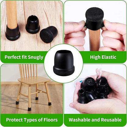 8pcs Black Round Chair Leg Protectors Anti-Slip Silicone Foot Covers for Hardwood Floors Furniture Feet Pads to Prevent Scratche