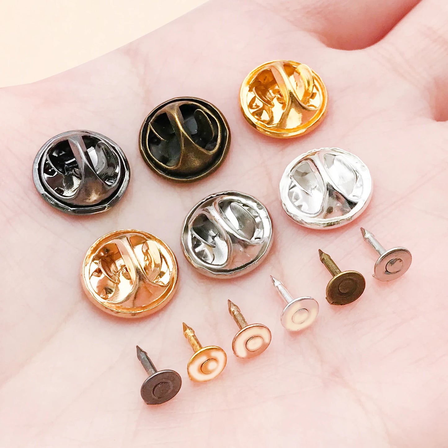 50pcs 8mm 11mm Pin+ Back Stabbing Brooch Pin Settings Flat Base Brooch Pins Butterfly Clasp DIY Jewelry Making Accessories