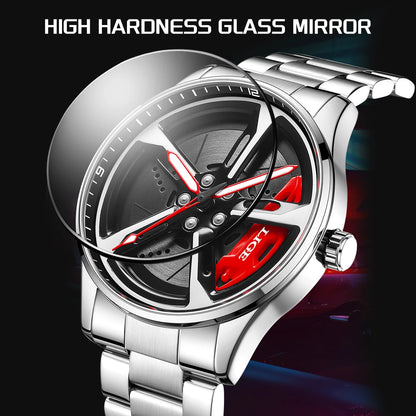LIGE Unique Creative Quartz Man Watch Steel Band Casual Sports Waterproof Luminous Rotating Wheel Dial Watches for Men Gifts Box