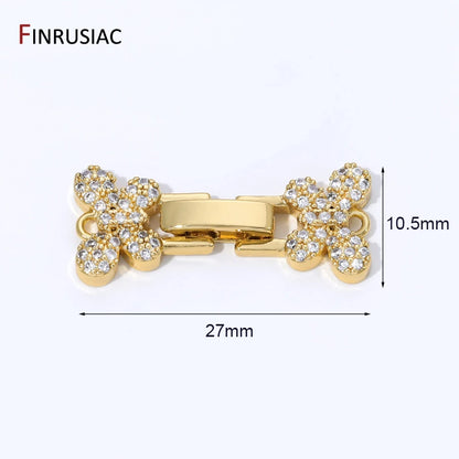 18K Gold Plated Brass Pearl Clasp Connector,Clasps For Bracelet,Zircon Fasteners Lock Clasps For DIY Jewelry Making Supplies