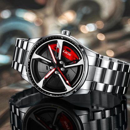 LIGE Unique Creative Quartz Man Watch Steel Band Casual Sports Waterproof Luminous Rotating Wheel Dial Watches for Men Gifts Box
