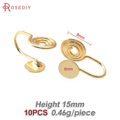 10PCS 4MM~14MM 18K Gold Color Brass with Trays Bezels Settings Earrings Clips High Quality Diy Women's Earrings Jewelry Making