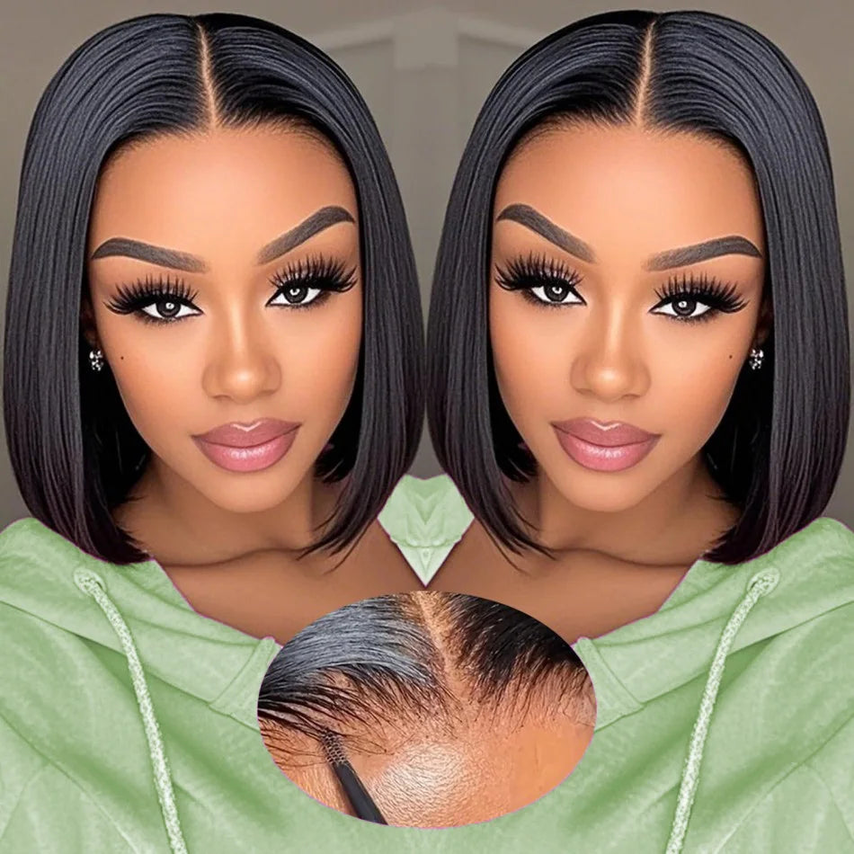 No Glue Straight Short Bob Wig Brazilian HD Transparent 5x5 Glueless Human Hair Wigs 13x4 13x6 Straight Lace Front Wig For Women