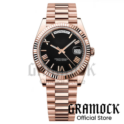 Custom Logo Clock Men's Luxury Rose Gold Mechanical Wristwatch Week Date Calendar MIYOTA 8285 Movement Waterproof Watch For Men