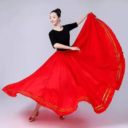 Skirt Gypsy Woman Spanish Flamenco Polyester Satin Smooth Big Swing Carnival Party Ballroom Belly Dance Costumes Dress
