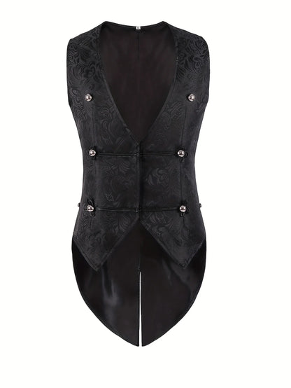 2026 New European Medieval Men's Gothic Vest, Halloween Stage Costume, Button Lapel, Slim Fit, Mid-Length Black Waistcoat