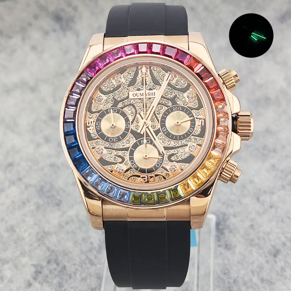 39mm men's watch VK63 movement quartz chronograph sapphire glass gemstone dial luxury business men's waterproof wristwatch