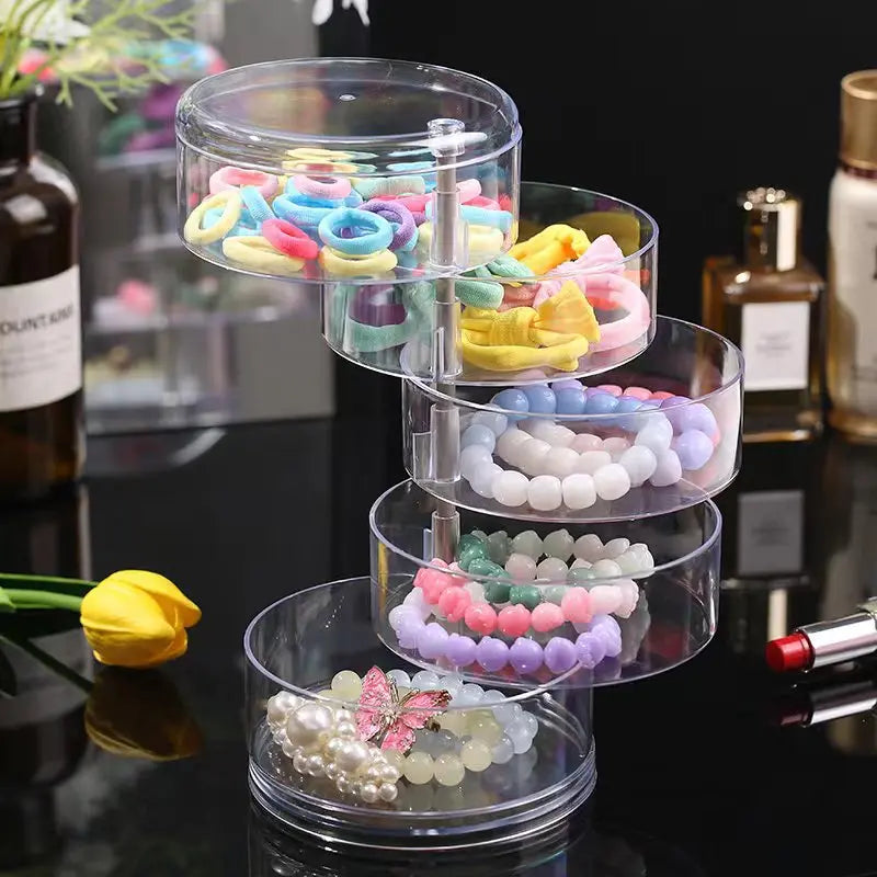360 Rotating Jewelry Organizer Clear Plastic Storage Box Compact Multi-Layer Earring Ring Holder Dustproof Desktop Display Case