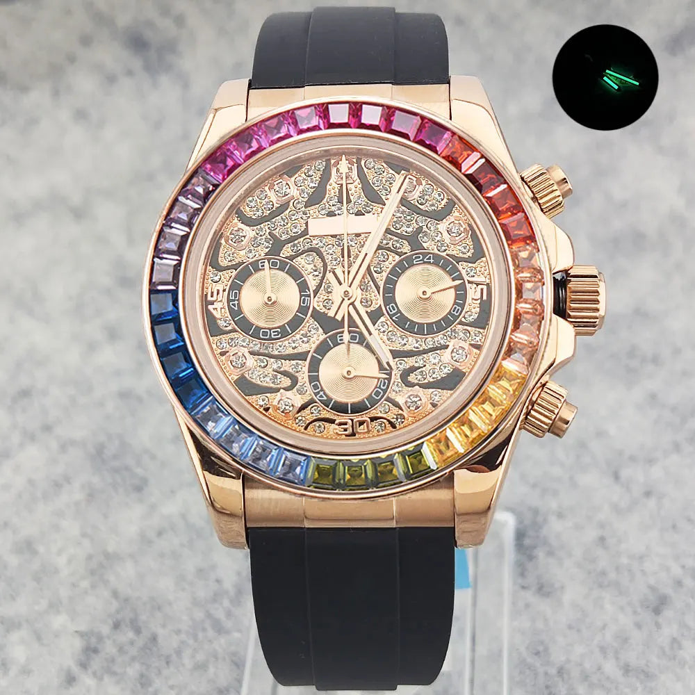 39mm men's watch VK63 movement quartz chronograph sapphire glass gemstone dial luxury business men's waterproof wristwatch