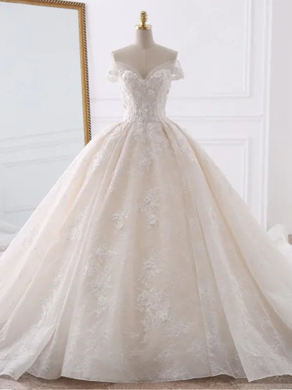 Custom 2026 Woman Elegant Off Shoulder Ball Gown Wedding Dress Luxury 3D Flower Lace Bridal Gown  Plus Size Vestido De Novia